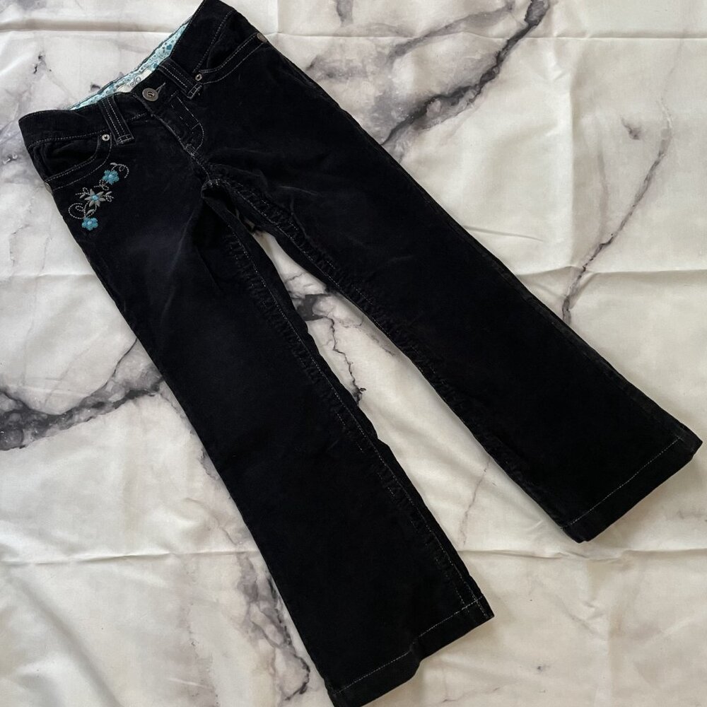 RARE VTG SO Y2K Black Corduroy Flare Pants w/ Matching Embroidered Belt Girls 7 - Picture 4 of 16